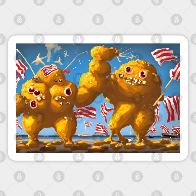 American Cheesy Meatball Monsters Storming the Beaches of Normandy Magnet by Bee's Pickled Art